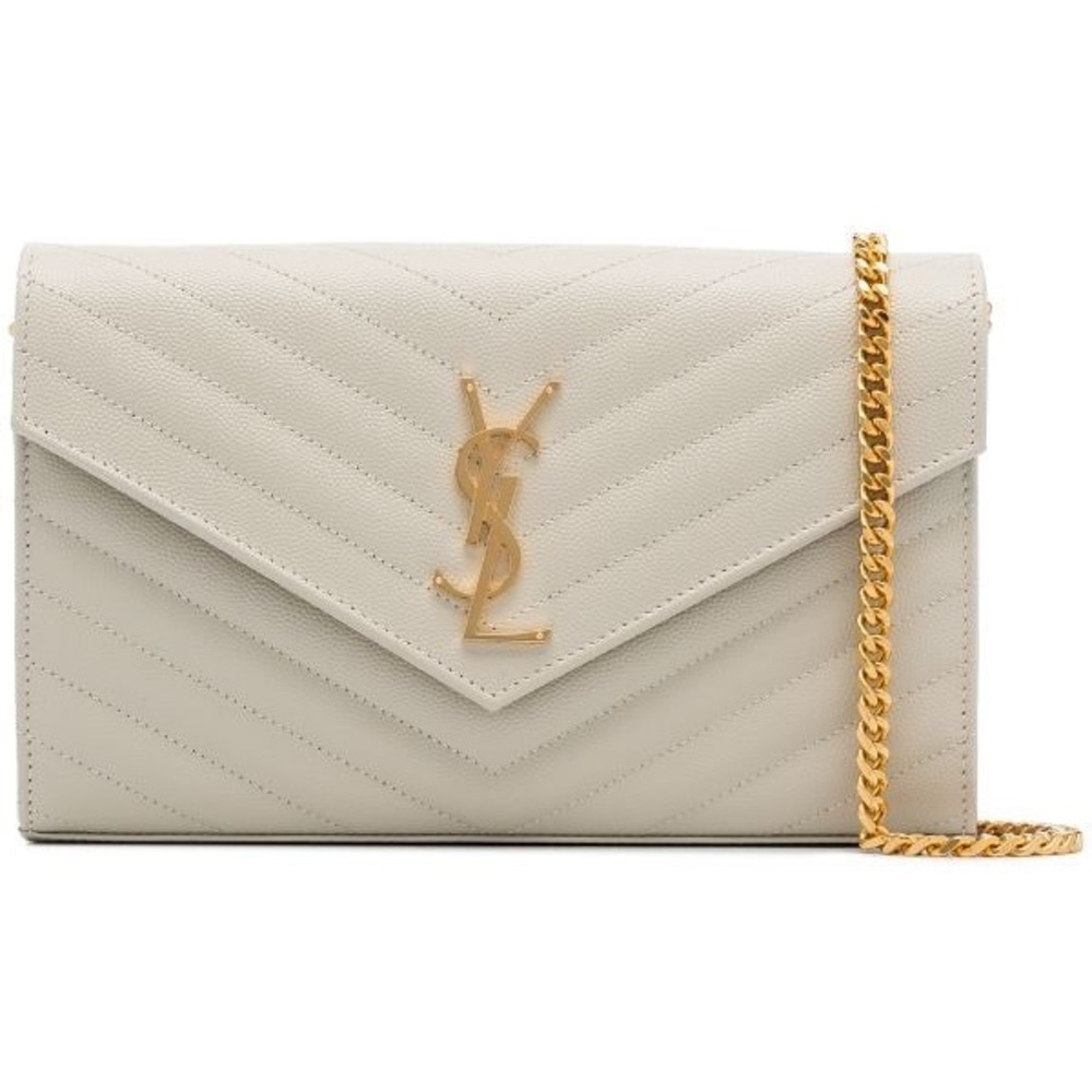 Yves Saint Laurent Chevron Off White Leather Purse Monogramme Poudre YSL